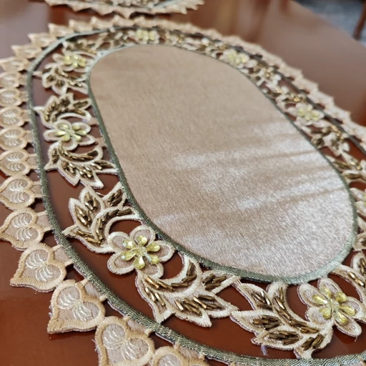 رومیزی بیضی سه تکه ساتن ملیله دوزی مدل قلب