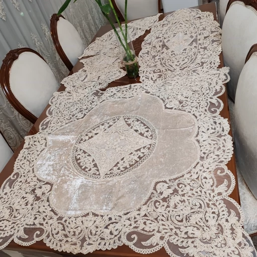 سرویس رومیزی دانتل مخمل ترک اصل پنج تکه آنتیک