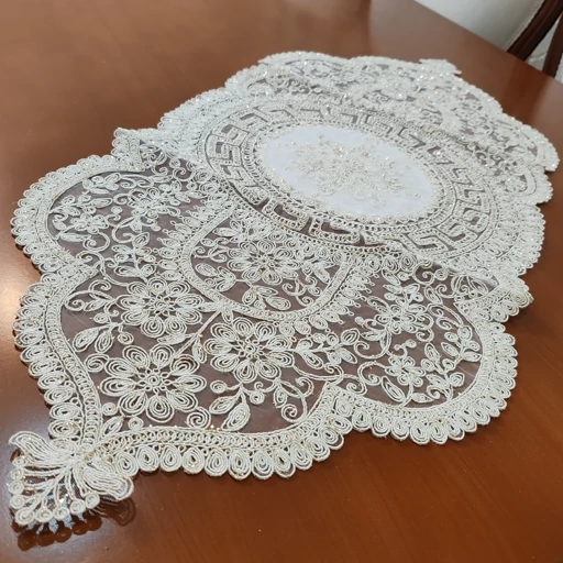 رومیزی دانتل بیضی مربع سه تکه ترک اصل طرح ورساچه