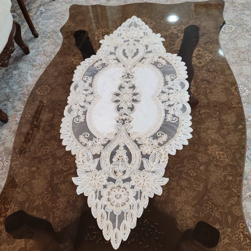 رومیزی بیضی مخمل دانتل سه تکه ترک طرح آیسل