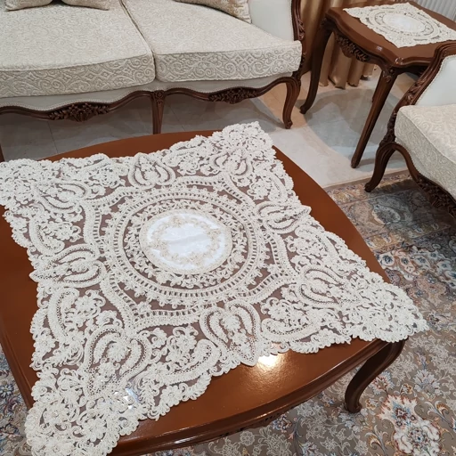 رومیزی مربع دانتل مخمل ترک اصل سه تکه کد11