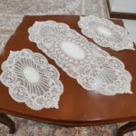 رومیزی دانتل مخمل ایرانی بیضی سه تکه طرح زنجیر