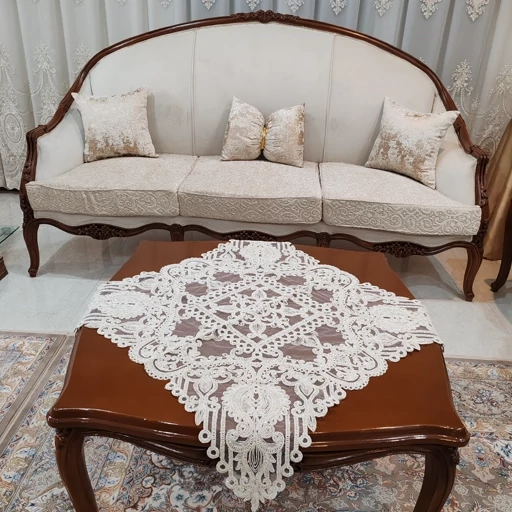 رومیزی مربع دانتل ترک اصل سه تکه طرح الگانت