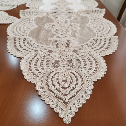 ست رومیزی پنج تکه مخمل دانتل ترک اصل طرح درسا