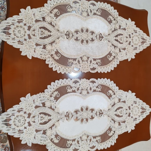 رومیزی بیضی مخمل دانتل سه تکه ترک طرح آیسل