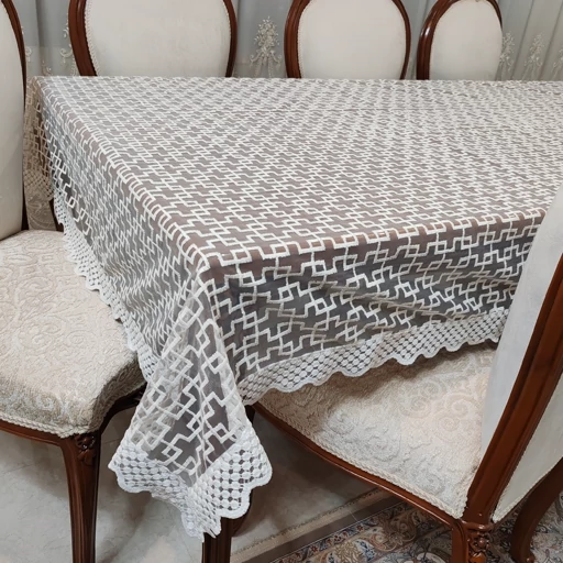 رومیزی غذاخوری هشت نفره بزرگ حریر گیپور 140*270