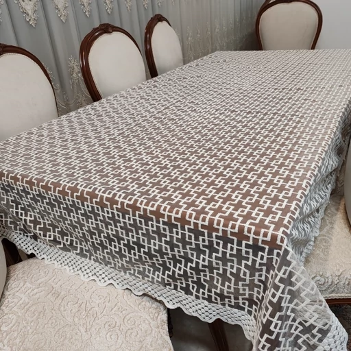 رومیزی غذاخوری هشت نفره بزرگ حریر گیپور 140*270