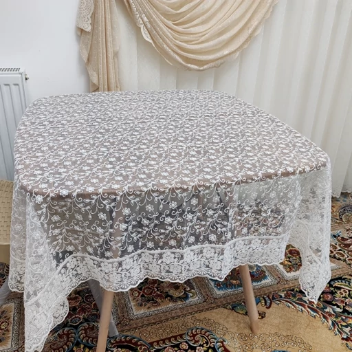 رومیزی غذاخوری چهار نفره مربع حریر گیپور 140