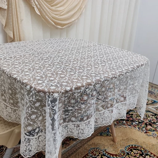 رومیزی غذاخوری چهار نفره مربع حریر گیپور 140