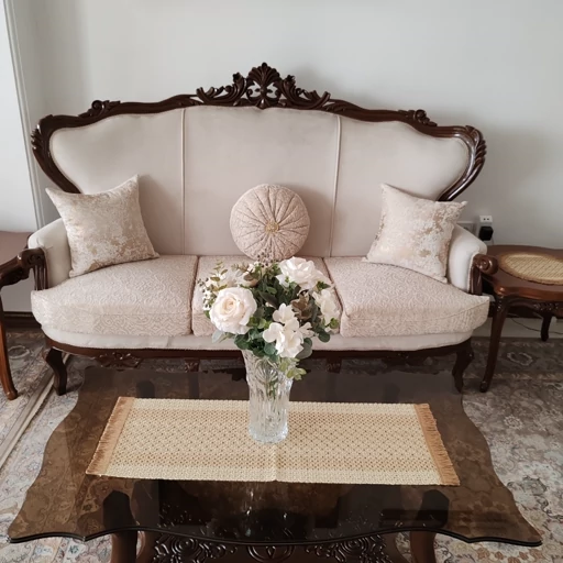 رانر جلو مبلی حصیر بافت طرح شکوفه دو رنگ 90 سانت