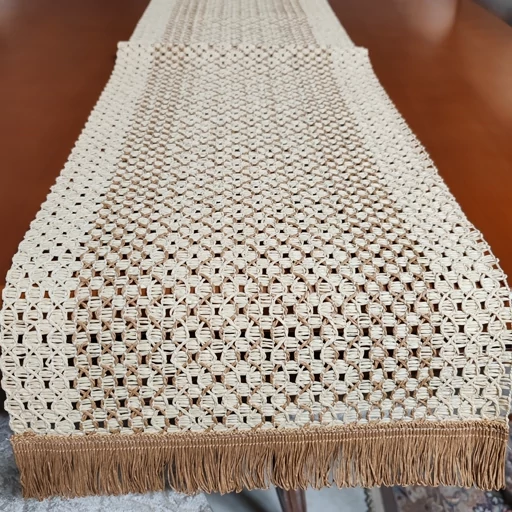 رانر جلو مبلی حصیر بافت طرح شکوفه دو رنگ 90 سانت