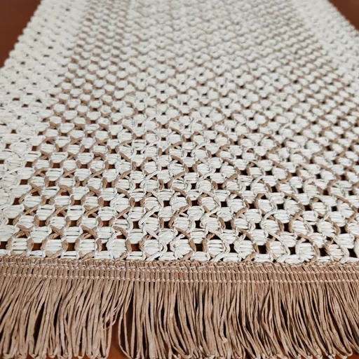 رانر جلو مبلی حصیر بافت طرح شکوفه دو رنگ 90 سانت