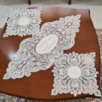 رومیزی ملیله و مروارید دوزی مخمل دانتل سه تکه طرح لاله