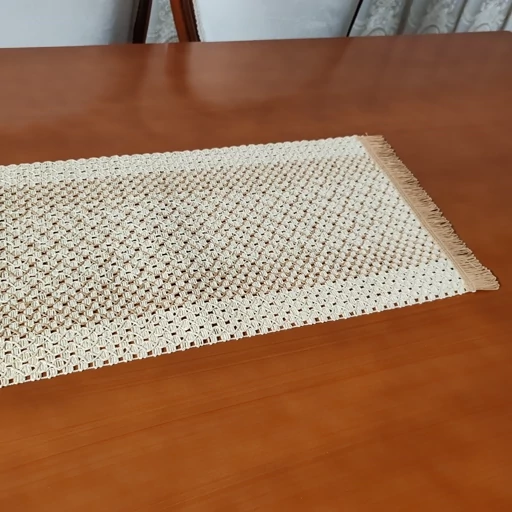 رانر جلو مبلی حصیر بافت طرح شکوفه دو رنگ 90 سانت