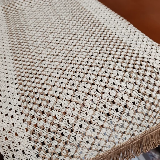 رانر جلو مبلی حصیر بافت طرح شکوفه دو رنگ 90 سانت