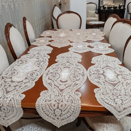 سرویس رومیزی دانتل مخمل پنج تکه ترک اصل طرح صدف