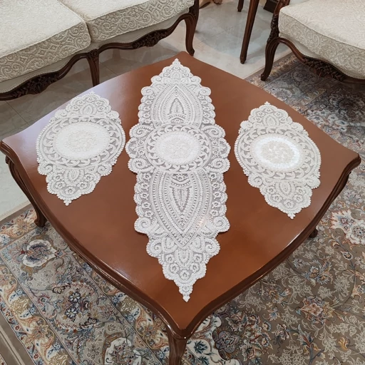 رومیزی دانتل مخمل خارجی سه تکه طرح خورشیدی