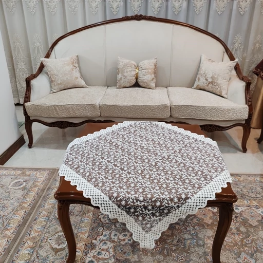 رومیزی مربع بزرگ حریر گیپور حاشیه دار سایز 100