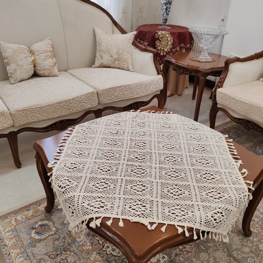 رومیزی مربع قلاب بافی نخی خارجی سایز 80*80
