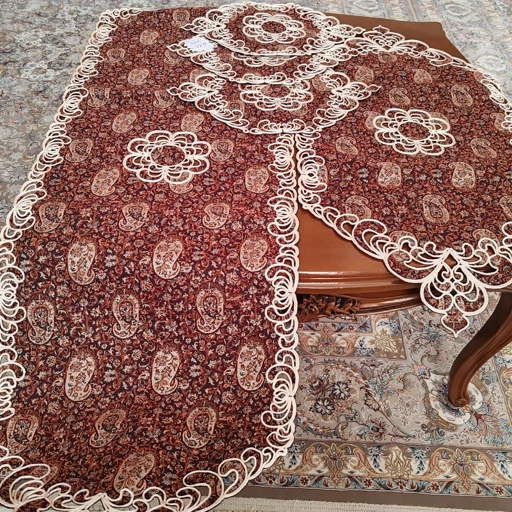 رومیزی ترمه قیطون دوزی پنج تکه درجه یک