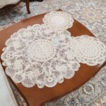 رومیزی گرد دانتل مخمل سه تکه طرح خورشیدی جدید