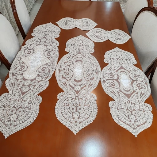 سرویس رومیزی دانتل مخمل پنج تکه ترک اصل طرح صدف