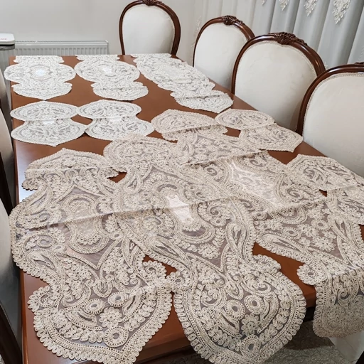 سرویس رومیزی دانتل مخمل پنج تکه ترک اصل طرح صدف