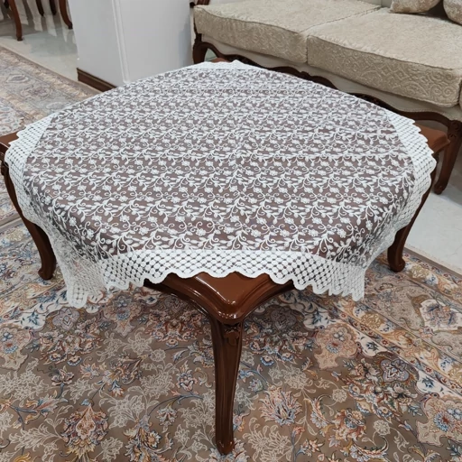 رومیزی مربع بزرگ حریر گیپور حاشیه دار سایز 100