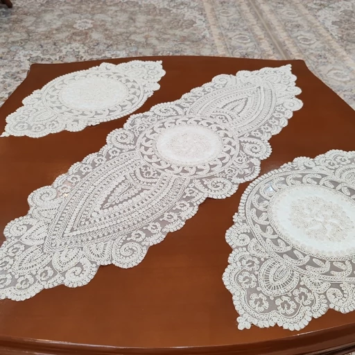 رومیزی دانتل مخمل خارجی سه تکه طرح خورشیدی