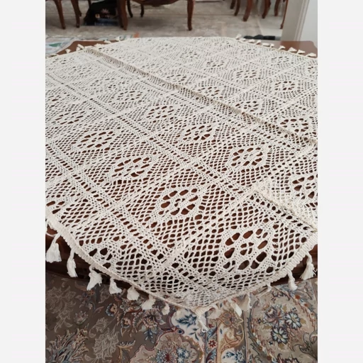 رومیزی مربع قلاب بافی نخی خارجی سایز 80*80