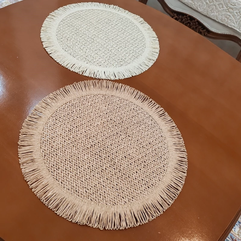 رومیزی زیربشقابی گرد حصیری جدید ساده 38 سانت