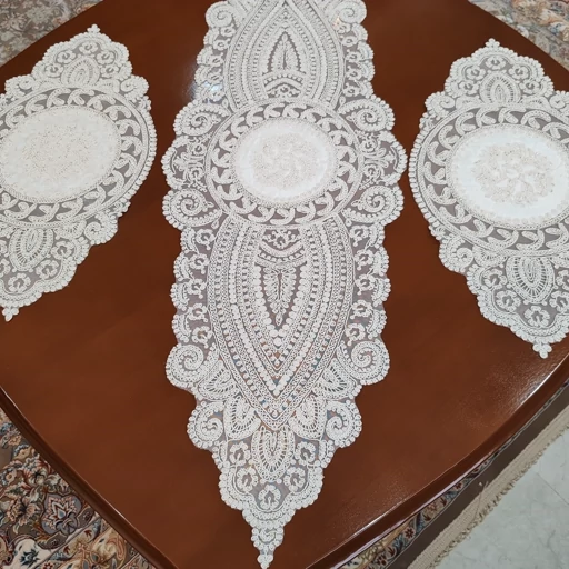 رومیزی دانتل مخمل خارجی سه تکه طرح خورشیدی