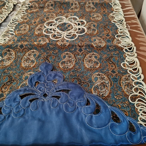 رومیزی ترمه قیطون دوزی پنج تکه درجه یک