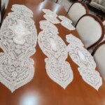 سرویس رومیزی دانتل مخمل پنج تکه ترک اصل طرح صدف