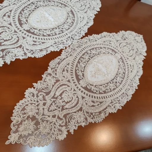 رومیزی بیضی دانتل مخمل سه تکه ترک اصل کد11