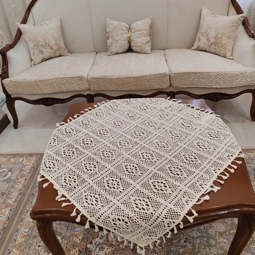 رومیزی مربع قلاب بافی نخی خارجی سایز 80*80