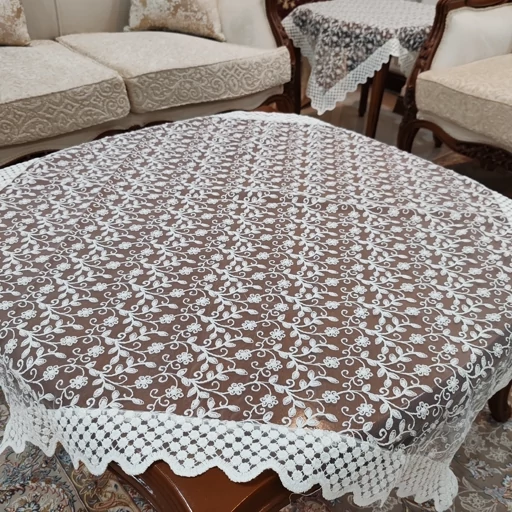 رومیزی مربع بزرگ حریر گیپور حاشیه دار سایز 100