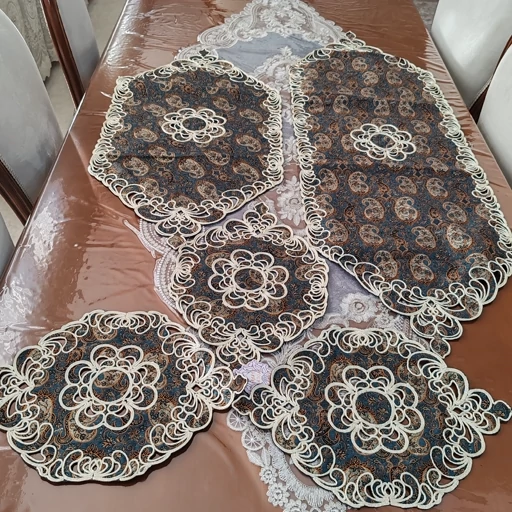 رومیزی ترمه قیطون دوزی پنج تکه درجه یک