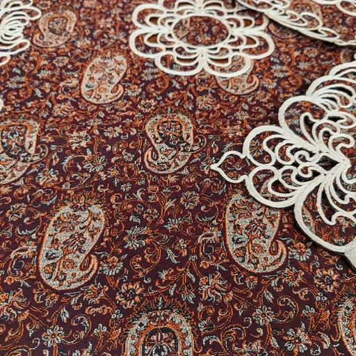 رومیزی ترمه قیطون دوزی پنج تکه درجه یک