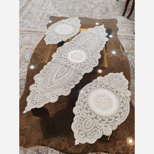 رومیزی دانتل مخمل خارجی سه تکه طرح خورشیدی