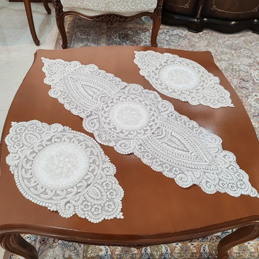 رومیزی دانتل مخمل خارجی سه تکه طرح خورشیدی
