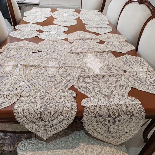 سرویس رومیزی دانتل مخمل پنج تکه ترک اصل طرح صدف