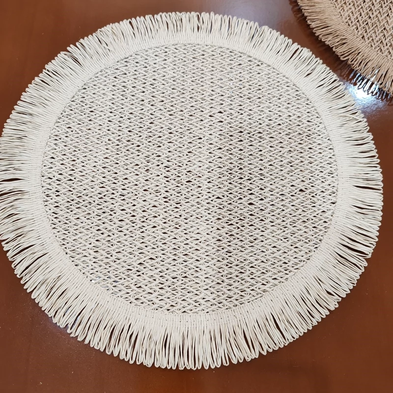 رومیزی زیربشقابی گرد حصیری جدید ساده 38 سانت