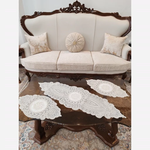 رومیزی دانتل مخمل خارجی سه تکه طرح خورشیدی