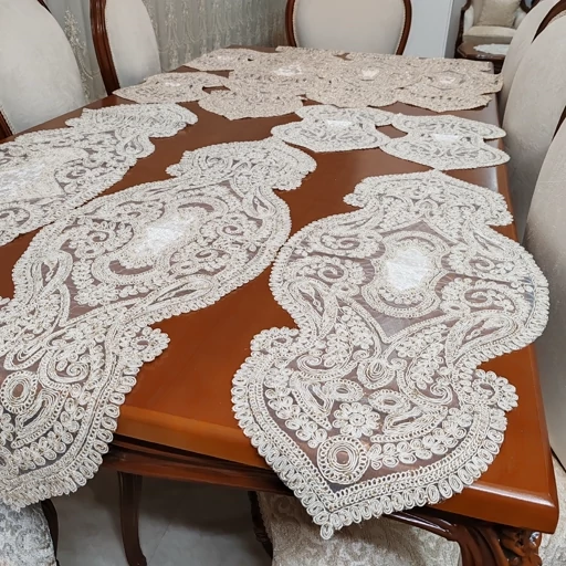 سرویس رومیزی دانتل مخمل پنج تکه ترک اصل طرح صدف