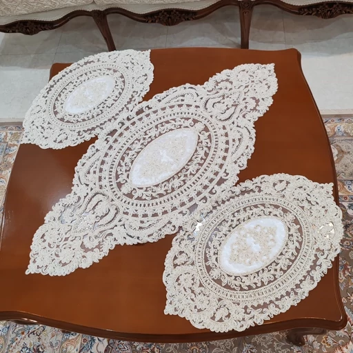 رومیزی بیضی دانتل مخمل سه تکه ترک اصل کد11