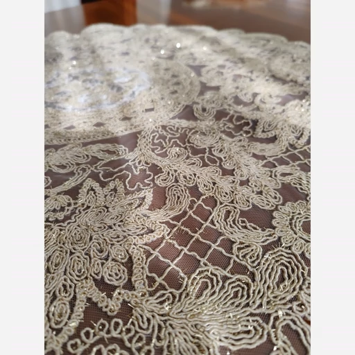 رومیزی گرد دانتل مخمل سه تکه طرح خورشیدی جدید