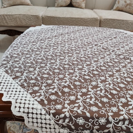 رومیزی مربع بزرگ حریر گیپور حاشیه دار سایز 100