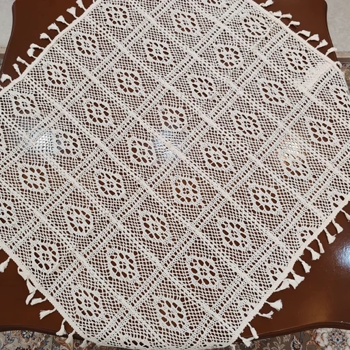 رومیزی مربع قلاب بافی نخی خارجی سایز 80*80