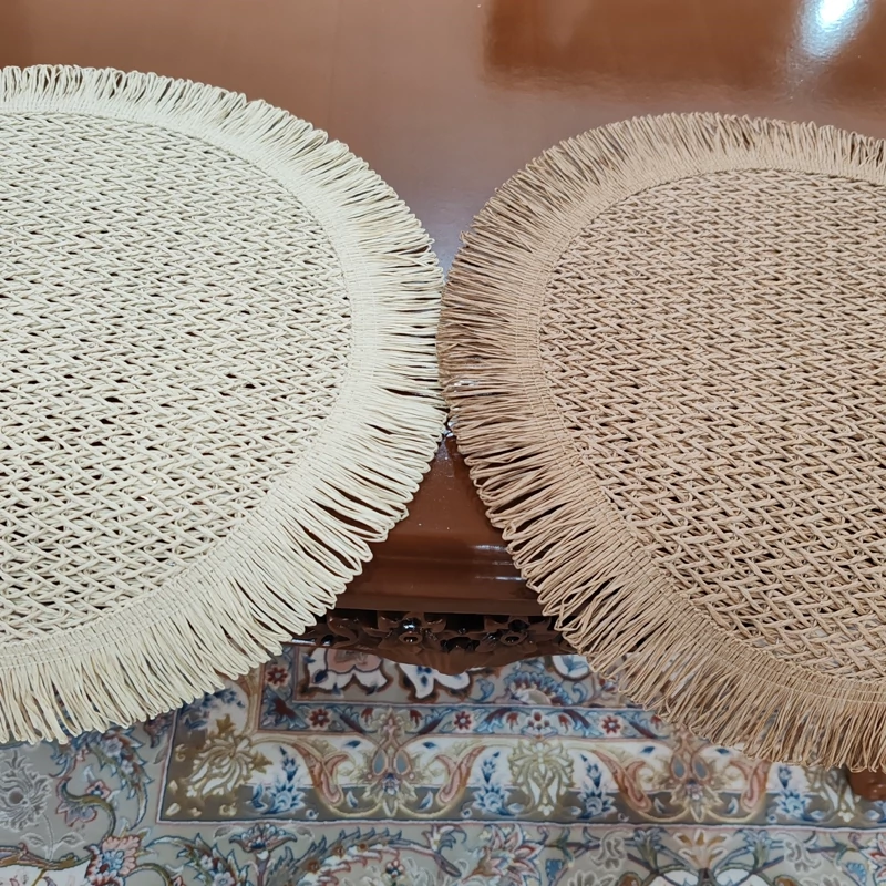 رومیزی زیربشقابی گرد حصیری جدید ساده 38 سانت